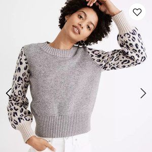 NWT - Madewell Leopard-Sleeve Tensley Pullover Sweater in Cotton-Merino Yarn